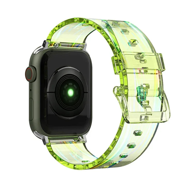 Farbenfrohes, transparentes Silikonarmband für Apple Watch Series 7 (45 mm), 6, SE, 5, 4 (44 mm), 3, 2, 1 (42 mm), 7 (41 mm), 6, SE, 5, 4 (40 mm) und 3, 2, 1 (38 mm).