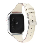 Stitching Stripes genuine leather Apple Watch band on a smartwatch, showcasing ergonomic design and comfort.