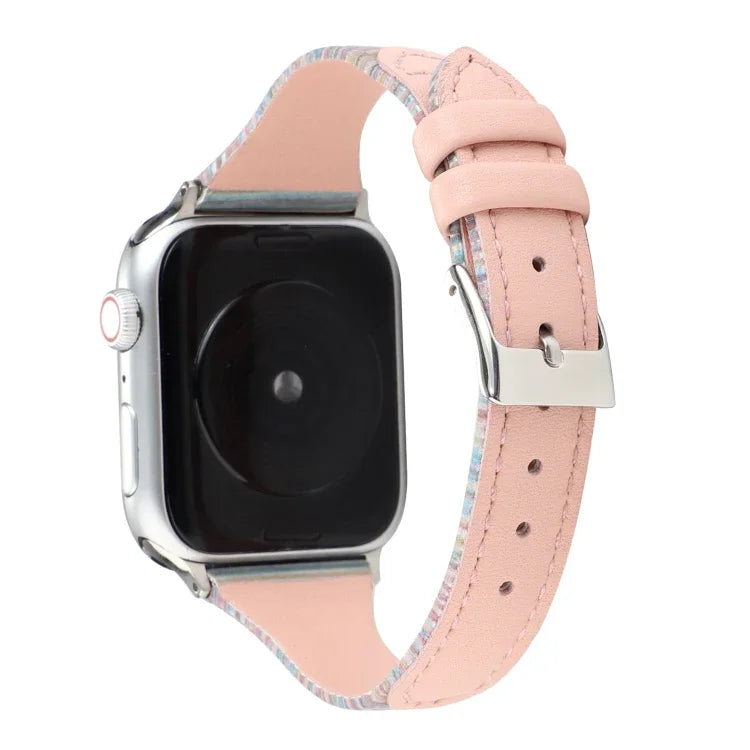 Uhrenarmband aus echtem Leder mit Ziernähten, für Apple Watch Series 5