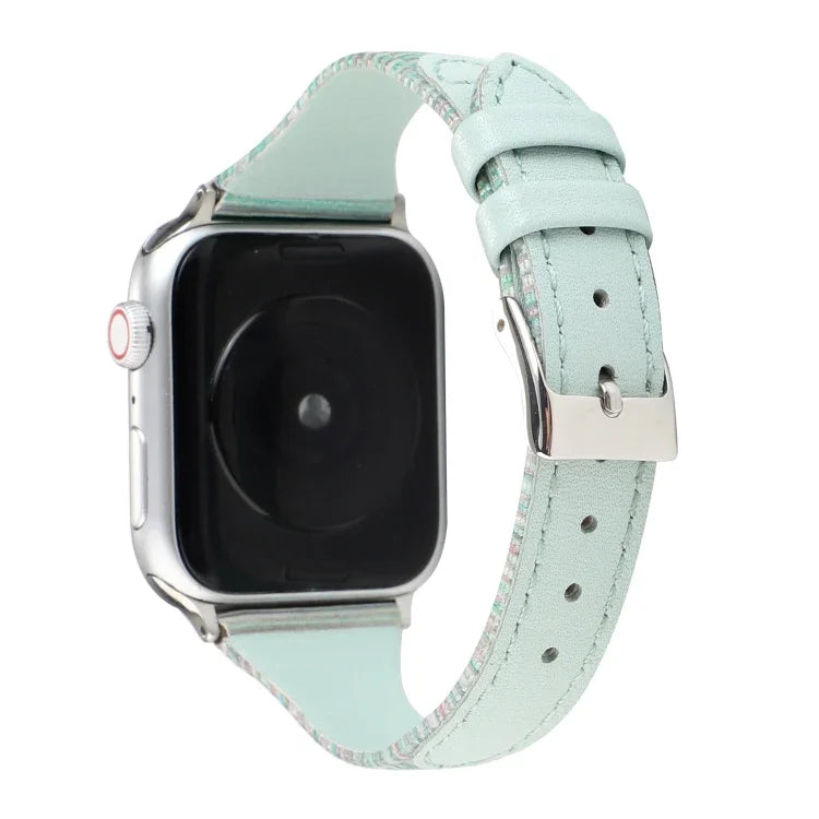 Uhrenarmband aus echtem Leder mit Ziernähten, für Apple Watch Series 5