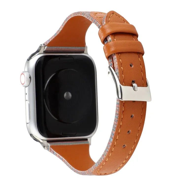 Uhrenarmband aus echtem Leder mit Ziernähten, für Apple Watch Series 5