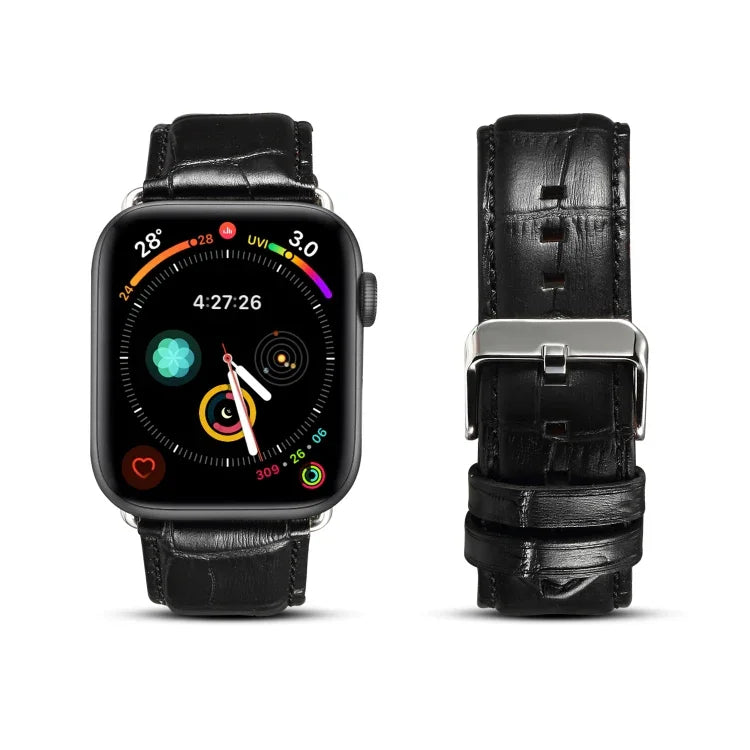 Armband aus Rindsleder mit Krokodilprägung, für Apple Watch Series 5