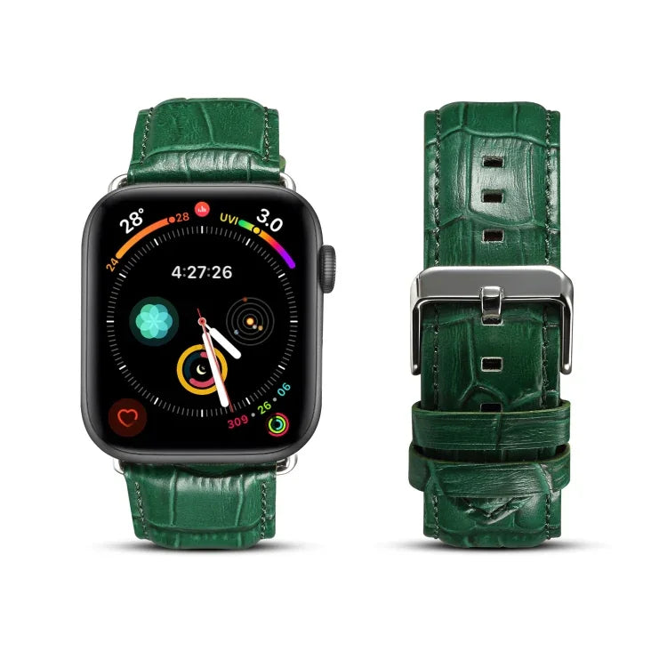 Armband aus Rindsleder mit Krokodilprägung, für Apple Watch Series 5