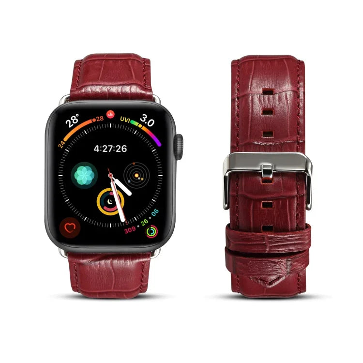 Armband aus Rindsleder mit Krokodilprägung, für Apple Watch Series 5