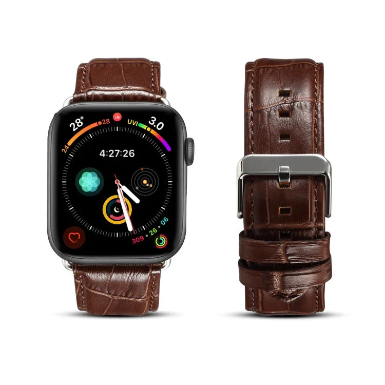 Armband aus Rindsleder mit Krokodilprägung, für Apple Watch Series 5