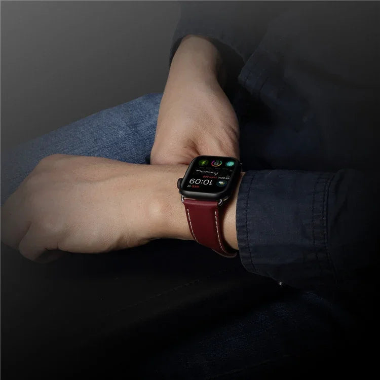 Umweltfreundliches Armband aus echtem Leder, passend für Apple Watch Series 5