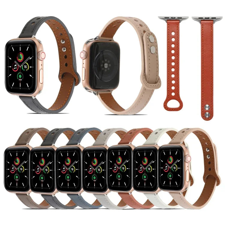 Doppelnieten-Lederarmband für Apple Watch Series 7 (41 mm), 6, SE, 5 und 4 (40 mm), 3, 2 und 1 (38 mm), 7 (45 mm), 6, SE, 5 und 4 (44 mm) sowie 3, 2 und 1 (42 mm)