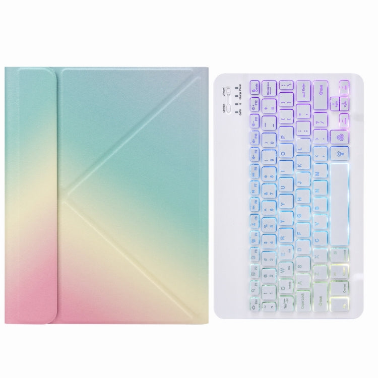 H-102S3 Dreifarbige Hintergrundbeleuchtung Bluetooth Tastatur Lederhülle mit Dreifach-Halterung hinten, Für iPad 10.2 2020 & 2019 / Pro 10.5 Zoll, Für iPad 9.7 2018 & 2017, Für iPad Pro 11 Zoll 2021 & 2020 & 2018 / Air 2020 10.9