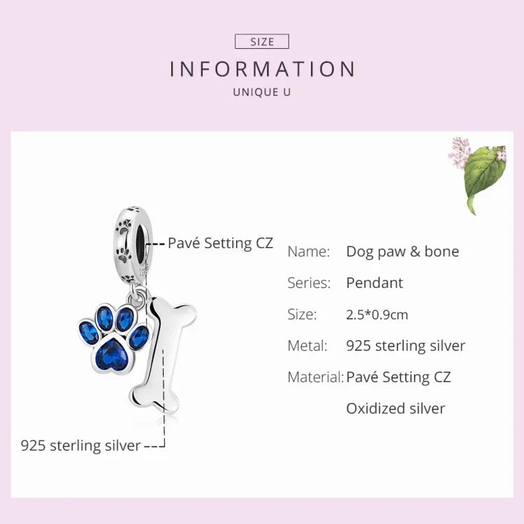 Anhänger aus 925er Sterlingsilber in Form einer Hundepfote, DIY-Armband- und Halskettenzubehör, Hundepfotenknochen