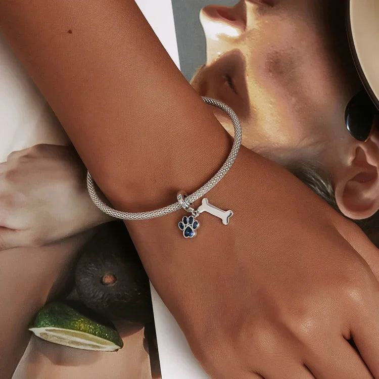 Anhänger aus 925er Sterlingsilber in Form einer Hundepfote, DIY-Armband- und Halskettenzubehör, Hundepfotenknochen