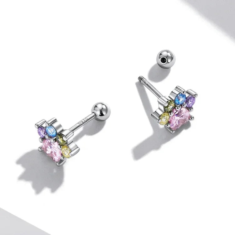 Ohrstecker aus 925er Sterlingsilber mit farbigem Zirkonia im niedlichen Krallen-Design für Damen