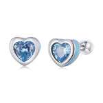 S925 Sterling Silber Herz Zirkon Ohrstecker Damen Ohrringe, Herz Zirkon (Blau)