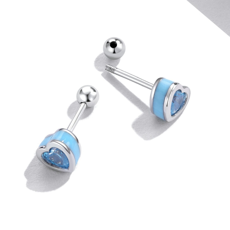 S925 Sterling Silber Herz Zirkon Ohrstecker Damen Ohrringe, Herz Zirkon (Blau)