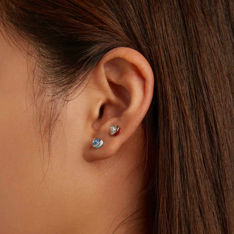 S925 Sterling Silber Herz Zirkon Ohrstecker Damen Ohrringe, Herz Zirkon (Blau)