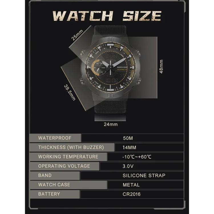 NORTH EDGE HORNET Dual Digital Alarm Clock Timing Men Luminous Sports Watch, HORNET