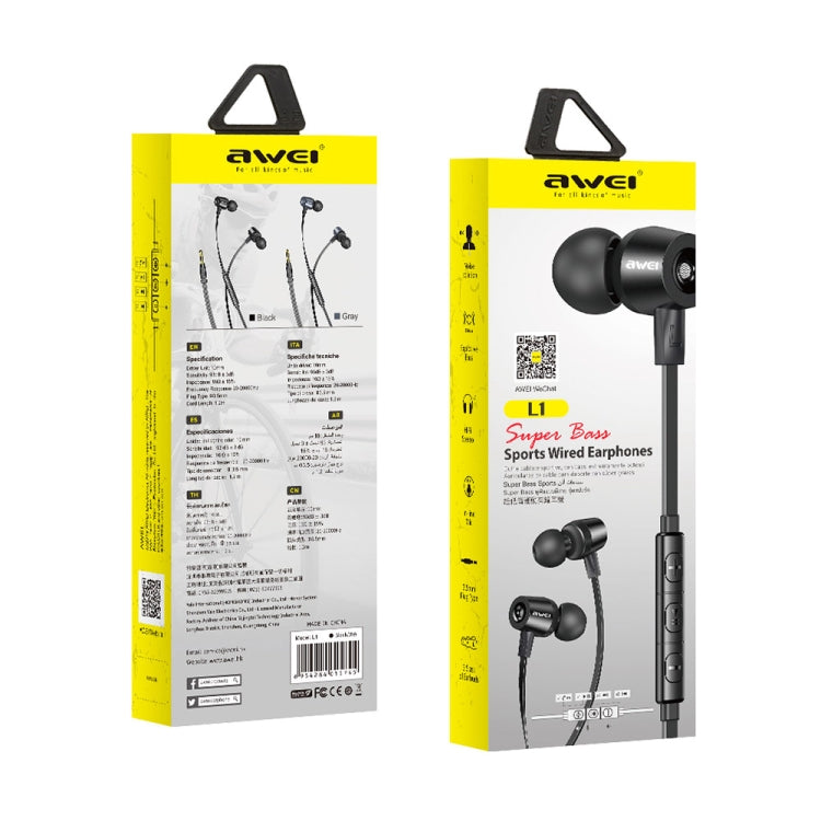 awei L1 Stereo Surround In-Ear Kabelgebundener Ohrhörer, L1(Schwarz), L1(Grau)