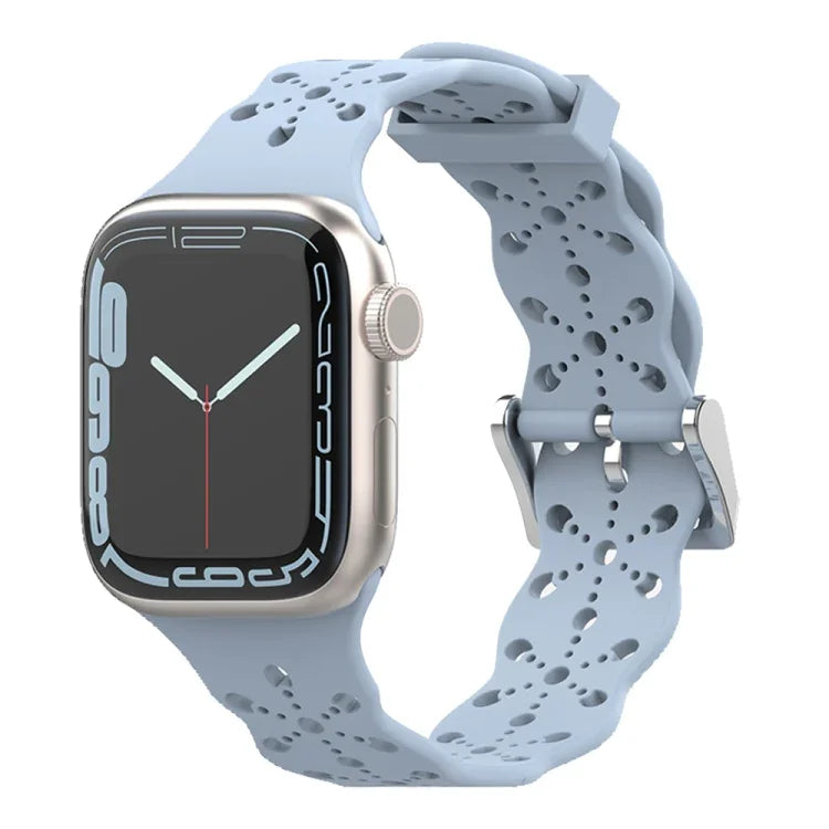 Silikonarmband mit Spitzenmuster für Apple Watch Series 7 (41 mm), 6, SE, 5 und 4 (40 mm), 3, 2 und 1 (38 mm) und 7 (45 mm), 6, SE, 5 und 4 (44 mm) sowie 3, 2 und 1 (42 mm).