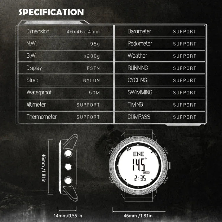NORTH EDGE APACHE-46 Wasserdichte Multifunktions-Digital-Smart-Sportuhr für Herren, Nylonarmband