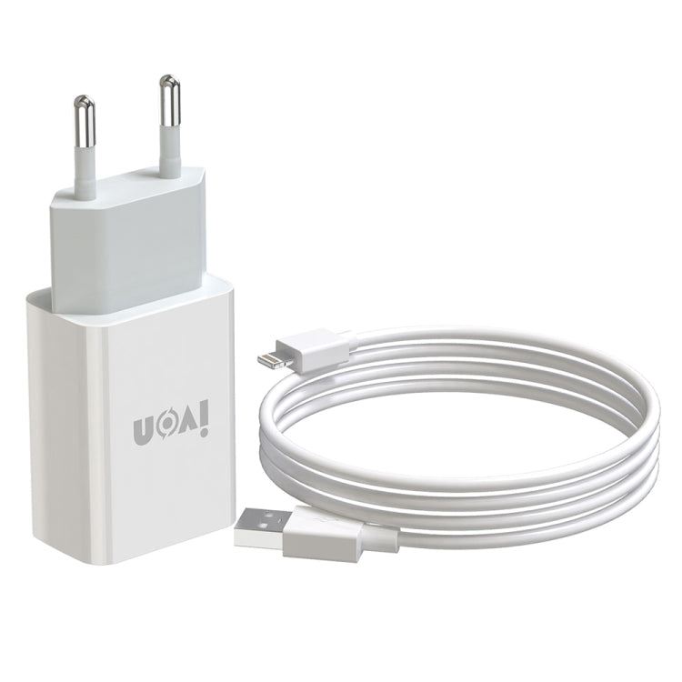 IVON AD-33 2-in-1 2.1A Ein-USB-Port-Reiseladegerät + 1m USB-auf-8-Pin-Datenkabel-Set, EU-Stecker, US-Stecker