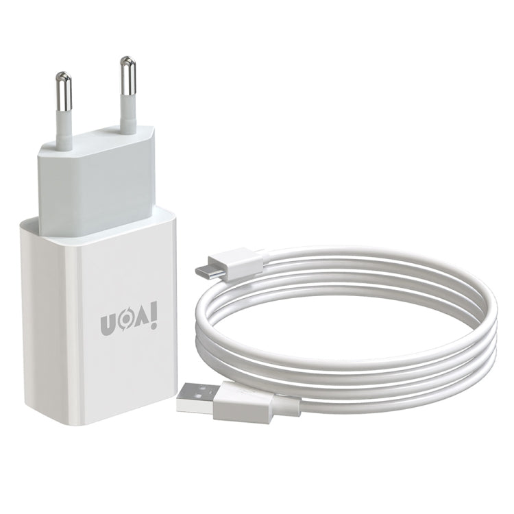 IVON AD-33 2-in-1 2.1A Ein-USB-Port-Reiseladegerät + 1m USB auf USB-C / Type-C Datenkabel Set, EU Stecker, US Stecker