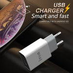 IVON AD-33 2-in-1 2.1A Ein-USB-Port-Reiseladegerät + 1m USB auf USB-C / Type-C Datenkabel Set, EU Stecker, US Stecker