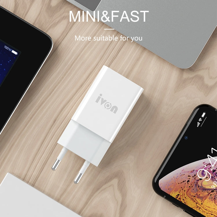 IVON AD-33 2-in-1 2.1A Ein-USB-Port-Reiseladegerät + 1m USB auf USB-C / Type-C Datenkabel Set, EU Stecker, US Stecker
