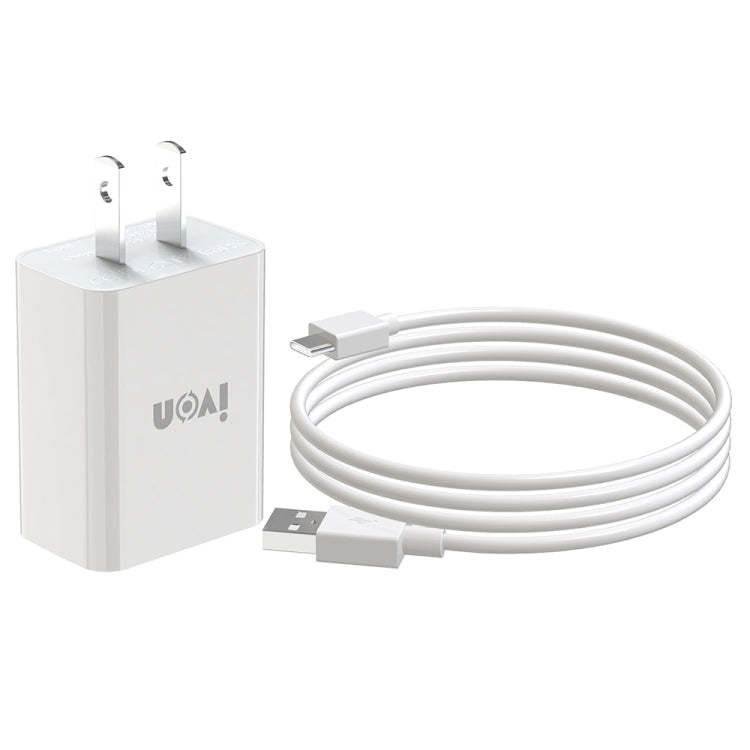 IVON AD-33 2-in-1 2.1A Ein-USB-Port-Reiseladegerät + 1m USB auf USB-C / Type-C Datenkabel Set, EU Stecker, US Stecker