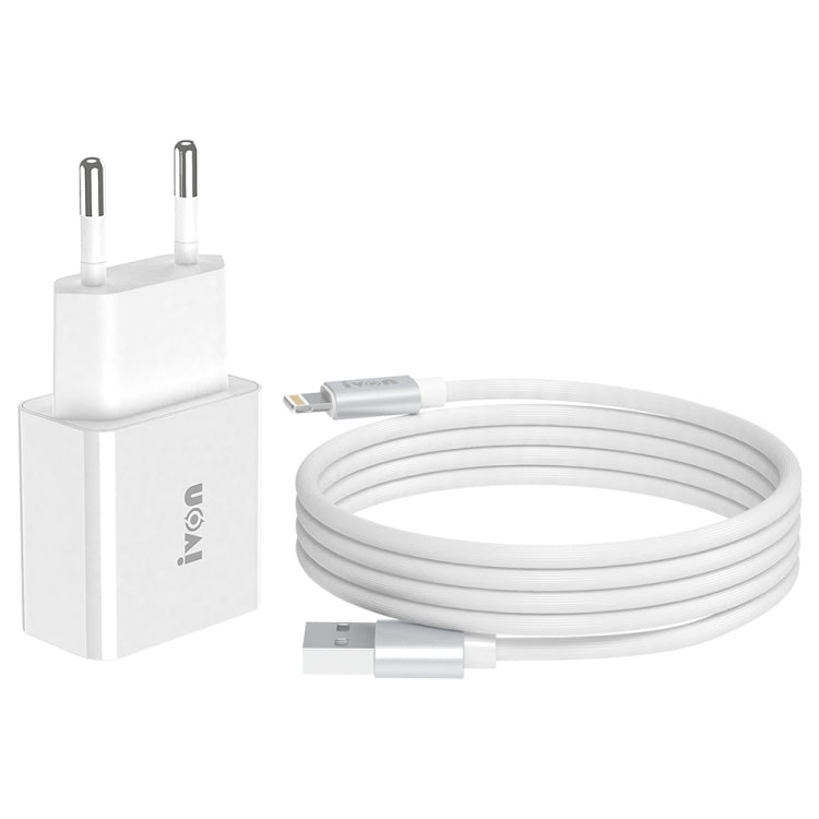IVON AD-35 2-in-1 18W QC3.0 USB-Reise-Ladegerät + 1m USB auf 8-Pin Datenkabel Set, EU Stecker, US Stecker