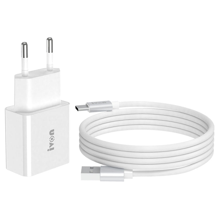 IVON AD-35 2-in-1 18W QC3.0 USB-Port-Reise-Ladegerät + 1m USB-zu-USB-C / Typ-C Datenkabel-Set, EU-Stecker, US-Stecker