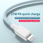27W PD USB-C / Typ-C auf 8 Pin Schnelllade-Datenkabel mit Geflecht, Kabellänge: 1m, 27W