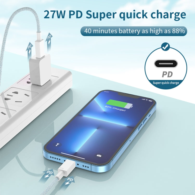 27W PD USB-C / Typ-C auf 8 Pin Schnelllade-Datenkabel mit Geflecht, Kabellänge: 1m, 27W