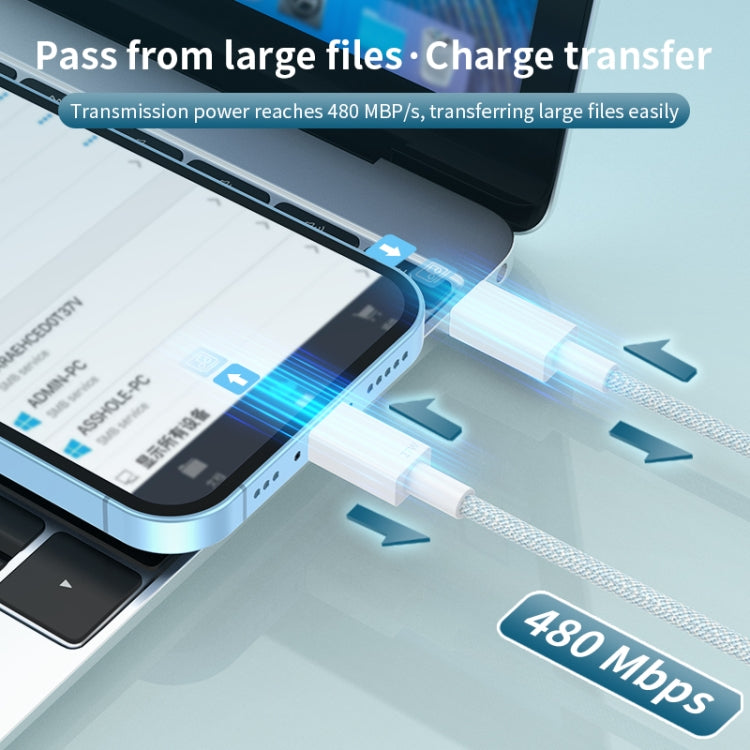 27W PD USB-C / Typ-C auf 8 Pin Schnelllade-Datenkabel mit Geflecht, Kabellänge: 1m, 27W