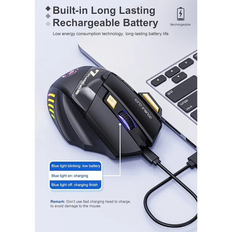 iMICE GW-X7 2.4G + Bluetooth Dual Mode kabellose Gaming-Maus mit 7 Tasten, geräuschlos, wiederaufladbar, mit farbigen RGB-Lichtern, GW-X7 2.4G + Bluetooth