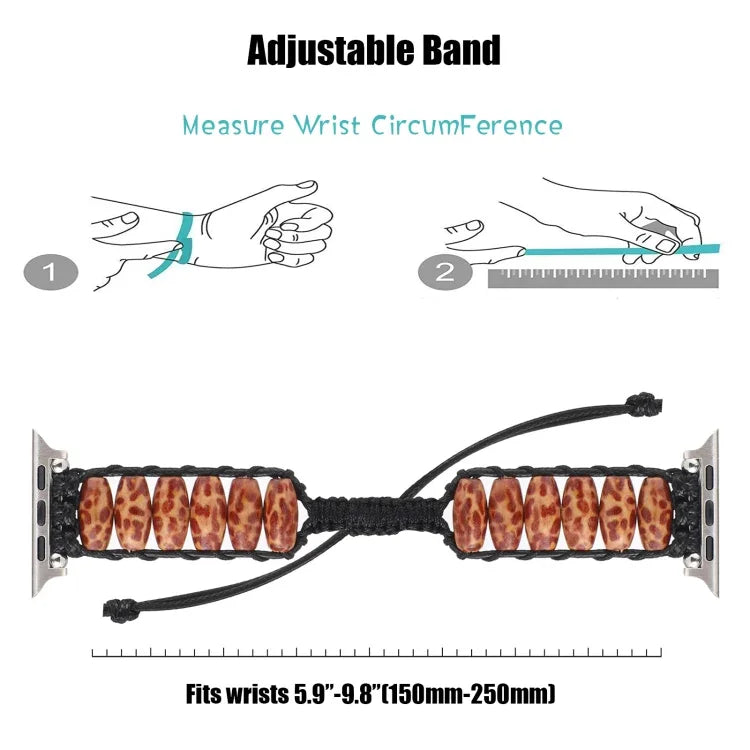 Wooden Bead Watchband For Apple Watch Series, 7 41mm / 6&SE&5&4 40mm / 3&2&1 38mm, 7 45mm / 6&SE&5&4 44mm / 3&2&1 42mm
