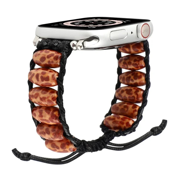 Holzperlen-Uhrenarmband für Apple Watch Series 7 (41 mm), 6, SE, 5, 4 (40 mm), 3, 2, 1 (38 mm) und 7 (45 mm), 6, SE, 5, 4 (44 mm) sowie 3, 2, 1 (42 mm)