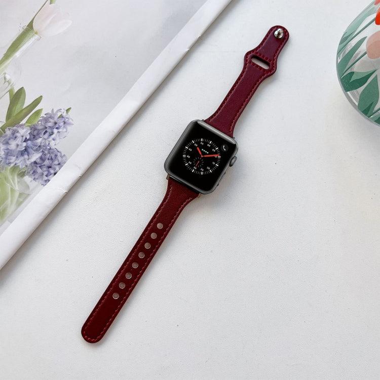 Flaches Lederarmband für Apple Watch Series 7 (41 mm), 6, SE, 5 und 4 (40 mm), 3, 2 und 1 (38 mm) und 7 (45 mm), 6, SE, 5 und 4 (44 mm) sowie 3, 2 und 1 (42 mm)