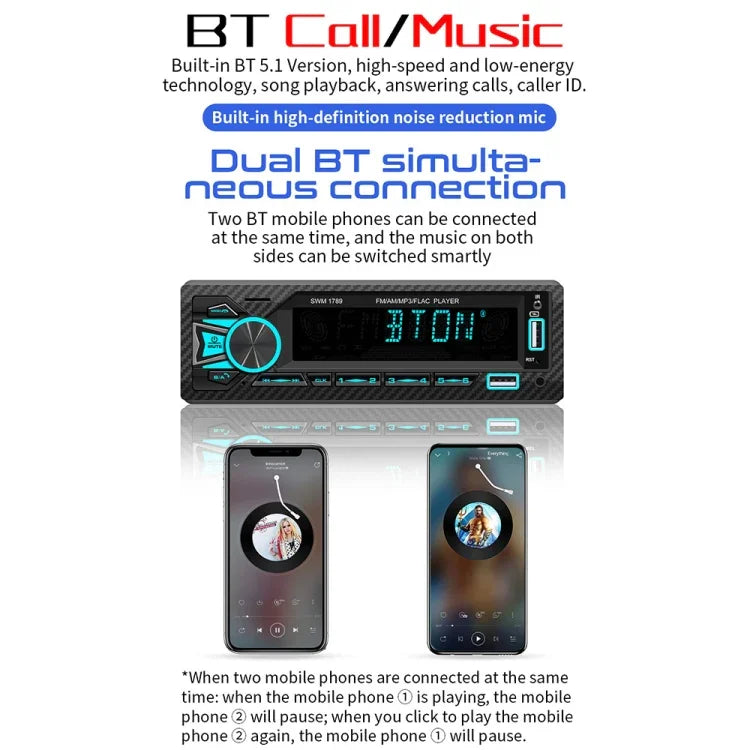 SWM-1789 Autoradio-Empfänger Bluetooth 5.1 MP3-Player mit Fernbedienung, SWM-1789