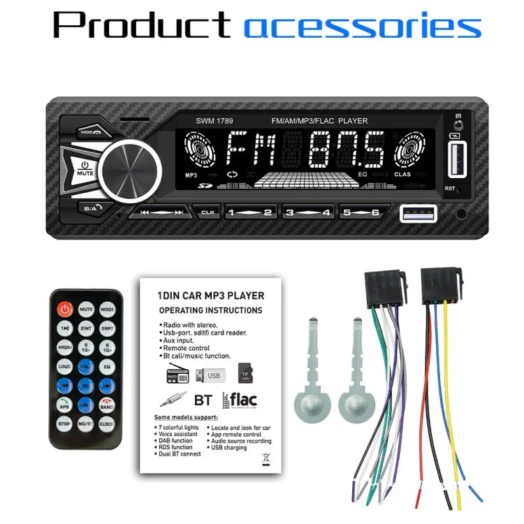SWM-1789 Autoradio-Empfänger Bluetooth 5.1 MP3-Player mit Fernbedienung, SWM-1789