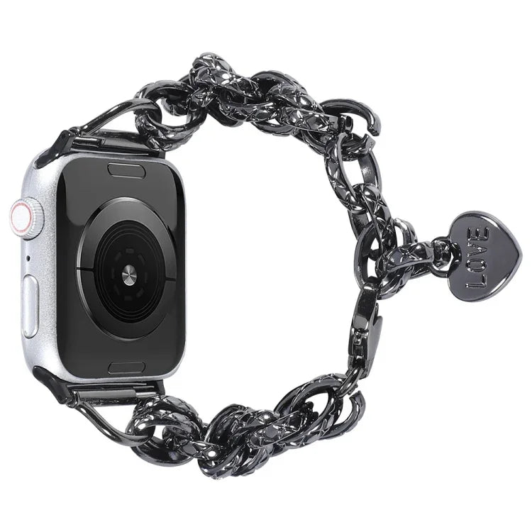 Edelstahl-Armband mit Herzanhänger für Apple Watch Series 7 (41 mm), 6, SE, 5 und 4 (40 mm), 3, 2 und 1 (38 mm), 7 (45 mm), 6, SE, 5 und 4 (44 mm) sowie 3, 2 und 1 (42 mm)