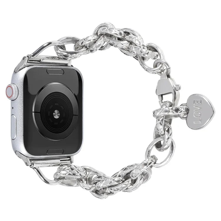 Edelstahl-Armband mit Herzanhänger für Apple Watch Series 7 (41 mm), 6, SE, 5 und 4 (40 mm), 3, 2 und 1 (38 mm), 7 (45 mm), 6, SE, 5 und 4 (44 mm) sowie 3, 2 und 1 (42 mm)