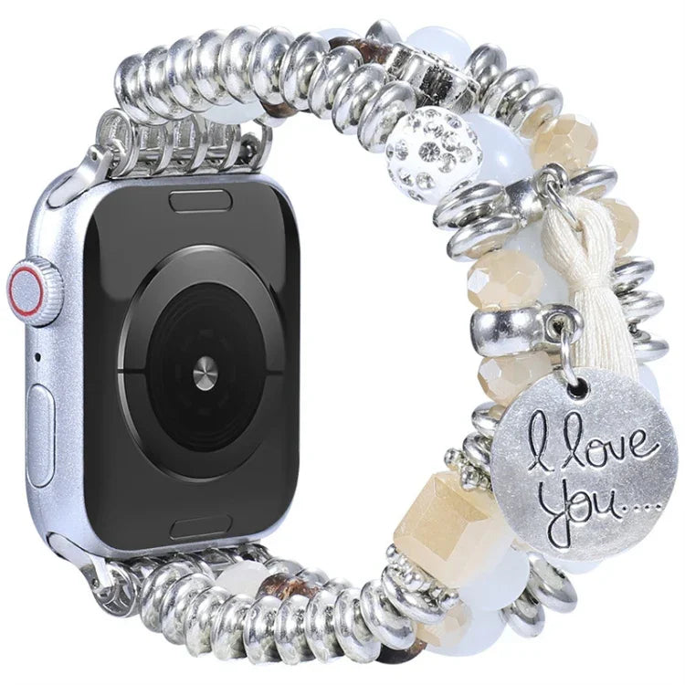 Quasten-Perlenarmband für Apple Watch Series 7 (41 mm), 6, SE, 5 und 4 (40 mm), 3, 2 und 1 (38 mm), 7 (45 mm), 6, SE, 5 und 4 (44 mm) sowie 3, 2 und 1 (42 mm)