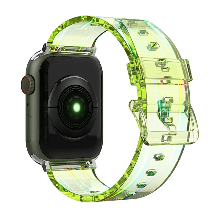 Transparentes Silikonarmband von Aurora für Apple Watch Series 7 (41 mm), 6, SE, 5 und 4 (40 mm), 3, 2 und 1 (38 mm), 7 (45 mm), 6, SE, 5 und 4 (44 mm) sowie 3, 2 und 1 (42 mm).