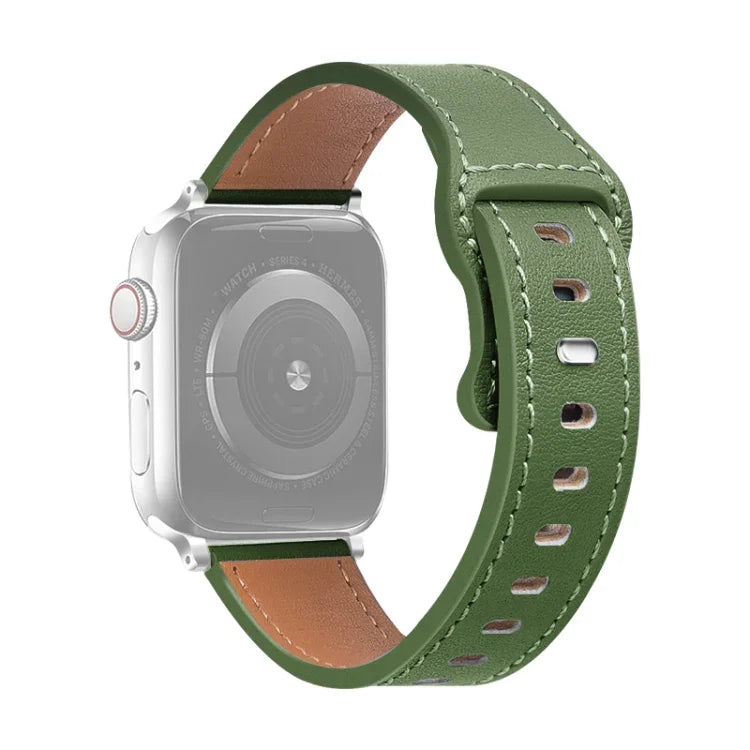 Armband aus Rindsleder mit Schmetterlingsschließe für Apple Watch Series 7 (41 mm), 6, SE, 5 und 4 (40 mm), 3, 2 und 1 (38 mm) und 7 (45 mm), 6, SE, 5 und 4 (44 mm) sowie 3, 2 und 1 (42 mm)