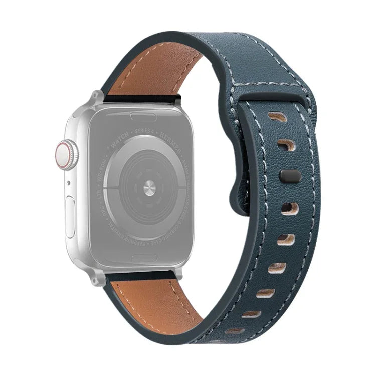 Butterfly Buckle Cowhide Leather Watchband For Apple Watch Series, 7 41mm / 6&SE&5&4 40mm / 3&2&1 38mm, 7 45mm / 6&SE&5&4 44mm / 3&2&1 42mm