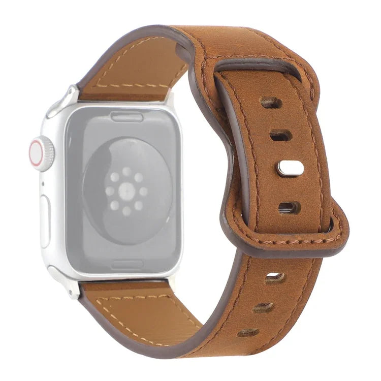 Armband aus Crazy-Horse-Leder mit Schmetterlingsschließe für Apple Watch Series 7 (41 mm), 6, SE, 5, 4 (40 mm), 3, 2, 1 (38 mm) und 7 (45 mm), 6, SE, 5, 4 (44 mm) sowie 3, 2, 1 (42 mm)