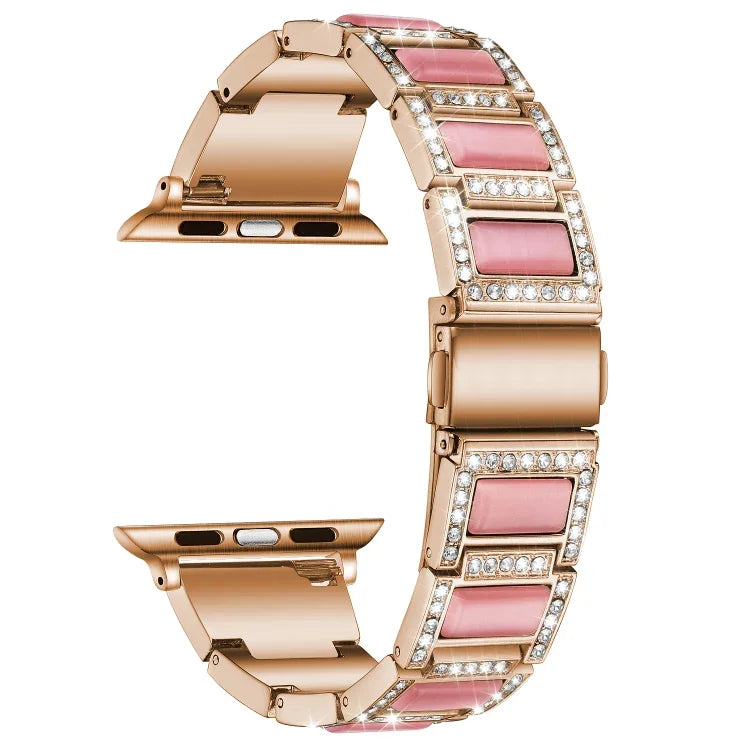 22-mm-Metallarmband mit Opalglas für Apple Watch Series 7 (41 mm), 6, SE, 5 und 4 (40 mm), 3, 2 und 1 (38 mm), 7 (45 mm), 6, SE, 5 und 4 (44 mm) sowie 3, 2 und 1 (42 mm)