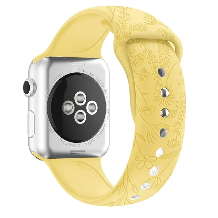 Silikon-Armband mit Schmetterlings- und Blumenprägung für Apple Watch Series 7 (41 mm), 6, SE, 5, 4 (40 mm) und 3, 2, 1 (38 mm)