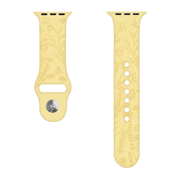 Silikon-Armband mit Schmetterlings- und Blumenprägung für Apple Watch Series 7 (41 mm), 6, SE, 5, 4 (40 mm) und 3, 2, 1 (38 mm)