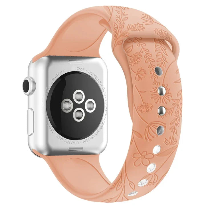 Silikon-Armband mit Schmetterlings- und Blumenprägung für Apple Watch Series 7 (41 mm), 6, SE, 5, 4 (40 mm) und 3, 2, 1 (38 mm)