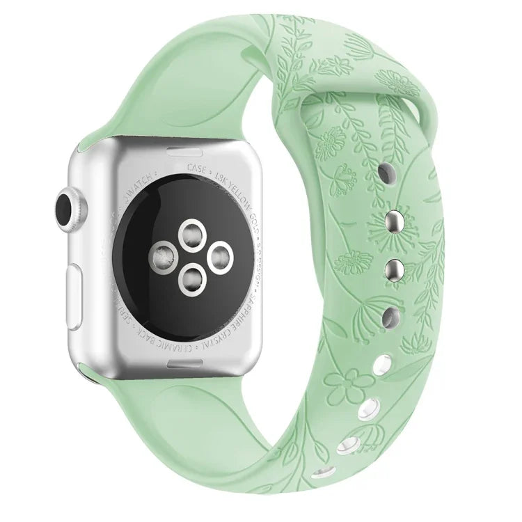 Silikon-Armband mit Schmetterlings- und Blumenprägung für Apple Watch Series 7 (41 mm), 6, SE, 5, 4 (40 mm) und 3, 2, 1 (38 mm)